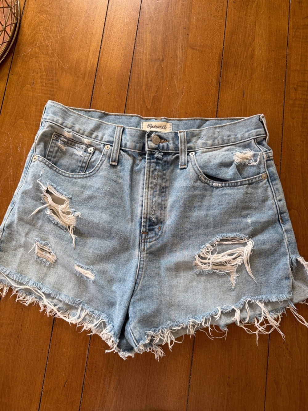 Madewell Light Wash Distressed High-Rise Denim Shorts 28
